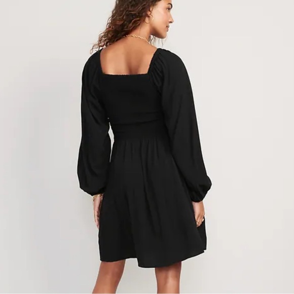 Old Navy Fit & Flare Long-Sleeve Smocked Black Mini Dress - Picture 2 of 9